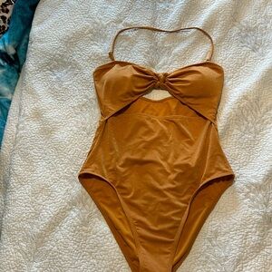 One piece swim suit golden burnt orange copper color